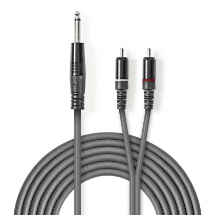 Stereo-Audiokabel | 6,35 mm Male | 2x RCA Male | Vernikkeld | 1.50 m | Rond | Donkergrijs | Kartonnen Sleeve