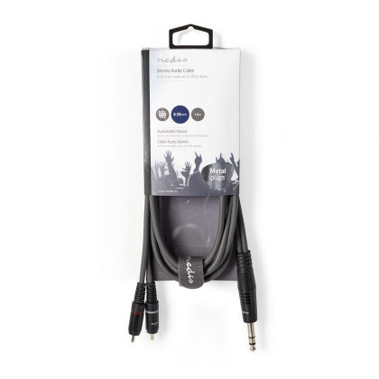 Stereo-Audiokabel | 6,35 mm Male | 2x RCA Male | Vernikkeld | 1.50 m | Rond | Donkergrijs | Kartonnen Sleeve
