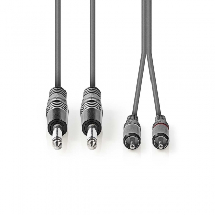 Stereo-Audiokabel | 2x 6,35 mm Male | 2x RCA Male | Vernikkeld | 1.50 m | Rond | Donkergrijs | Kartonnen Sleeve