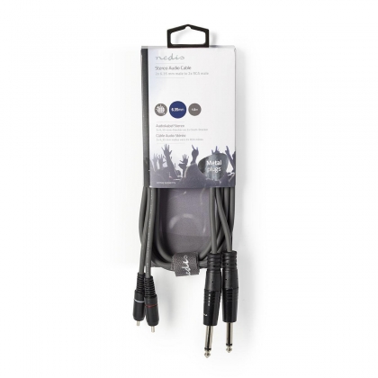 Stereo-Audiokabel | 2x 6,35 mm Male | 2x RCA Male | Vernikkeld | 1.50 m | Rond | Donkergrijs | Kartonnen Sleeve