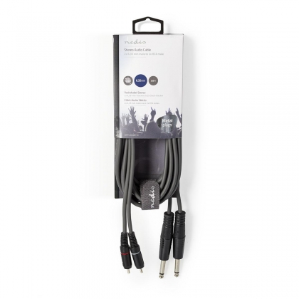 Stereo-Audiokabel | 2x 6,35 mm Male | 2x RCA Male | Vernikkeld | 3.00 m | Rond | Donkergrijs | Kartonnen Sleeve