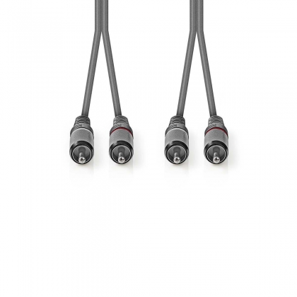 Stereo-Audiokabel | 2x RCA Male | 2x RCA Male | Vernikkeld | 1.50 m | Rond | Donkergrijs | Kartonnen Sleeve