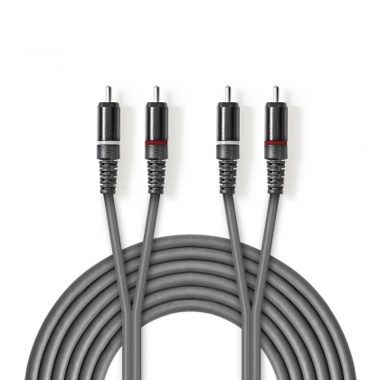 Stereo-Audiokabel | 2x RCA Male | 2x RCA Male | Vernikkeld | 1.50 m | Rond | Donkergrijs | Kartonnen Sleeve