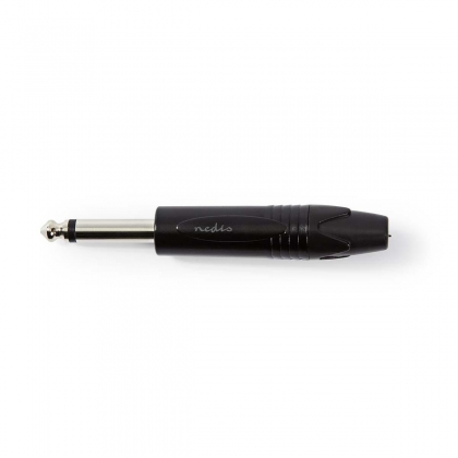 6,35 mm Audioconnector | Recht | Male | Vernikkeld | Soldeer | Diameter kabelinvoer: 6.0 mm | Aluminium | Zwart | Polybag | 1 Stuks