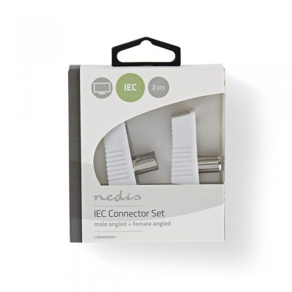 IEC (Coax) Connector | Gehoekt | Female / Male | Vernikkeld | 75 Ohm | Schroef | Diameter kabelinvoer: 7.0 mm | Metaal / Polyvinylchloride (PVC) | Wit | 2 Stuks | Window Box