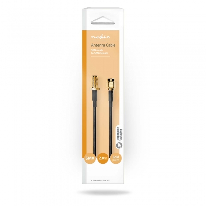 Antennekabel | SMA Male | SMA Female | Verguld | 50 Ohm | Enkelvoudig Afgeschermd | 2.00 m | Rond | PVC | Zwart | Doos