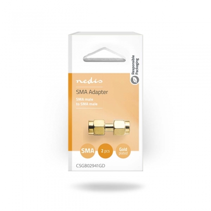 SMA-Adapter | SMA Male | SMA Male | Verguld | 50 Ohm | Recht | Koper | Goud | 2 Stuks | Doos