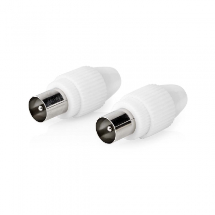 IEC (Coax) Connector | Recht | Male | Vernikkeld | 75 Ohm | Schroef | Diameter kabelinvoer: 7.0 mm | Metaal / Polyvinylchloride (PVC) | Wit | 2 Stuks | Doos