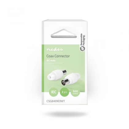 IEC (Coax) Connector | Recht | Male | Vernikkeld | 75 Ohm | Schroef | Diameter kabelinvoer: 7.0 mm | Metaal / Polyvinylchloride (PVC) | Wit | 2 Stuks | Doos