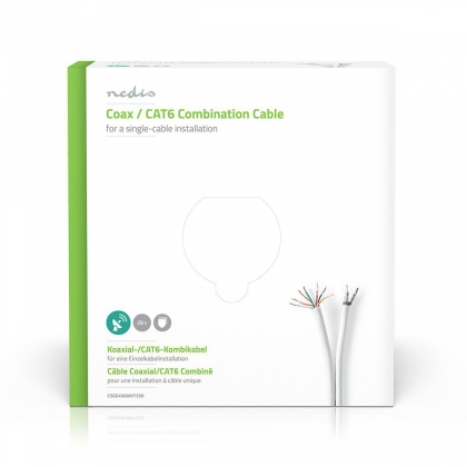 IEC (Coax) CAT6 Combikabel op rol | RG58 | 75 Ohm | Dubbel Afgeschermd | ECA | 25.0 m | Rond | Wit | Gift Box