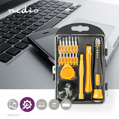 Phone/tablet repair set | 17-in-1 | PC / Smartphone / Tablet | Philips bits | Gleuf bits | Pentalobe bits | Tri-wing bits