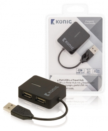 4 Poorten Hub USB 2.0 Reis Zwart
