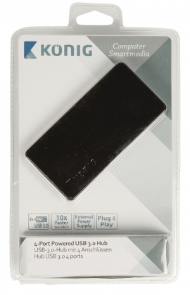 4 Poorten Hub USB 3.0 zwart incl. voeding