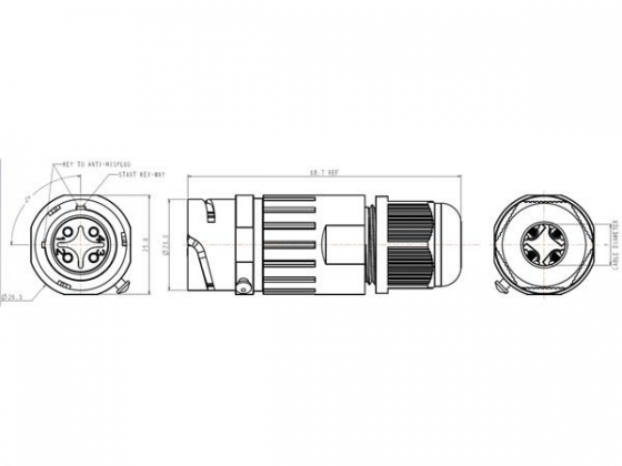 4-POLIGE CONNECTOR VOOR KABEL - WATERBESTENDIG IP68 - 16A 320V (1 SET)