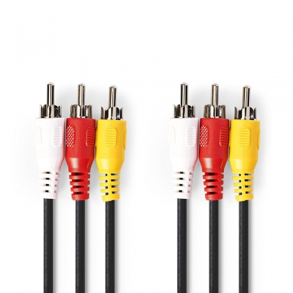 Composiet Videokabel | 3x RCA Male | 3x RCA Male | Vernikkeld | 480p | 1.50 m | Rond | PVC | Zwart | Doos