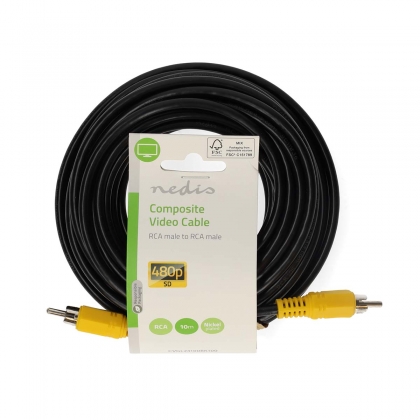 Composiet Videokabel | RCA Male | RCA Male | Vernikkeld | 480p | 10.0 m | Rond | PVC | Zwart | Label