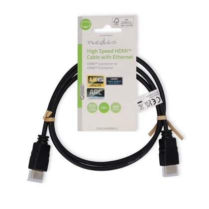 High Speed ​​HDMI™-Kabel met Ethernet | HDMI™ Connector | HDMI™ Connector | 4K@30Hz | ARC | 10.2 Gbps | 1.00 m | Rond | PVC | Zwart | Label