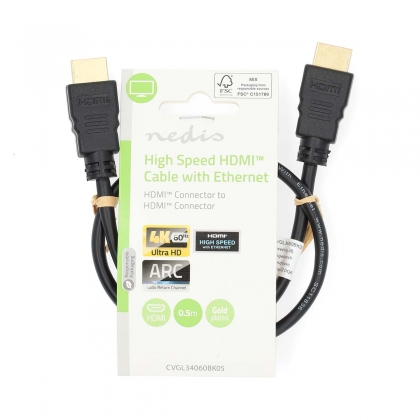 High Speed ​​HDMI™-Kabel met Ethernet | HDMI™ Connector | HDMI™ Connector | 4K@60Hz | ARC | 18 Gbps | 0.50 m | Rond | PVC | Zwart | Label