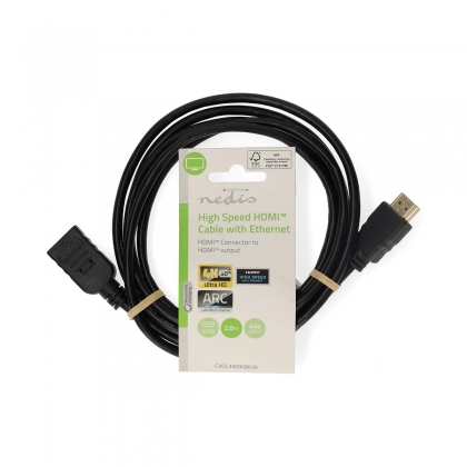High Speed ​​HDMI™-Kabel met Ethernet | HDMI™ Connector | HDMI™ Output | 4K@60Hz | ARC | 10.2 Gbps | 2.00 m | Rond | PVC | Zwart | Label