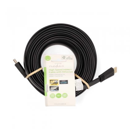 High Speed ​​HDMI™-Kabel met Ethernet | HDMI™ Connector | HDMI™ Connector | 4K@30Hz | 10.2 Gbps | 10.0 m | Plat | PVC | Zwart | Label