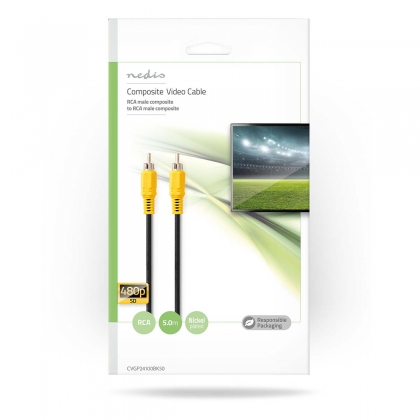 Composiet Videokabel | RCA Male | RCA Male | Vernikkeld | 480p | 5.00 m | Rond | PVC | Zwart | Polybag