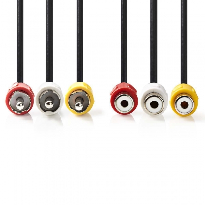 Composiet Videokabel | 3x RCA Male | 3x RCA Female | Vernikkeld | 480p | 5.00 m | Rond | PVC | Zwart | Envelop