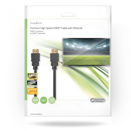 Premium High Speed ​​HDMI™-Kabel met Ethernet | HDMI™ Connector | HDMI™ Connector | 4K@60Hz | 18 Gbps | 5.00 m | Rond | PVC | Zwart | Polybag