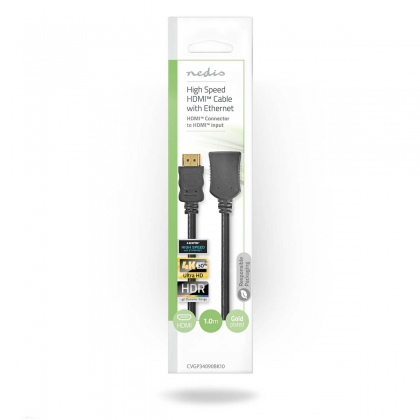 High Speed ​​HDMI™-Kabel met Ethernet | HDMI™ Connector | HDMI™ Output | 4K@30Hz | 10.2 Gbps | 1.00 m | Rond | PVC | Zwart | Envelop