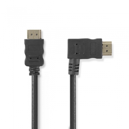 High Speed ​​HDMI™-Kabel met Ethernet | Rechts Gehoekte HDMI™ Connector | HDMI™ Connector | 4K@30Hz | 10.2 Gbps | 1.50 m | Rond | PVC | Zwart | Envelop