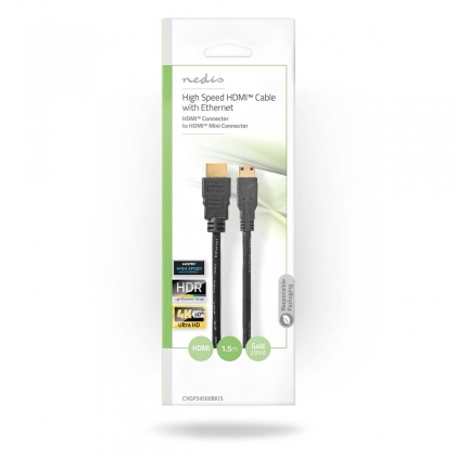 High Speed ​​HDMI™-Kabel met Ethernet | HDMI™ Connector | HDMI™ Mini-Connector | 4K@30Hz | 10.2 Gbps | 1.50 m | Rond | PVC | Zwart | Polybag