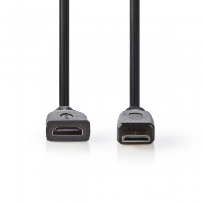 High Speed ​​HDMI™-Kabel met Ethernet | mini HDMI™ male | HDMI™ female | 4K@30Hz | 10.2 Gbps | 0.20 m | Rond | PVC | Zwart | Polybag