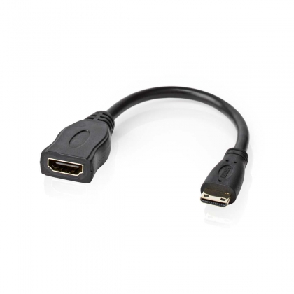 High Speed ​​HDMI™-Kabel met Ethernet | mini HDMI™ male | HDMI™ female | 4K@30Hz | 10.2 Gbps | 0.20 m | Rond | PVC | Zwart | Polybag
