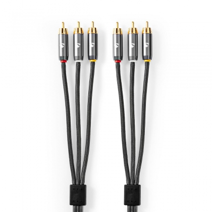 Composiet Videokabel | 3x RCA Male | 3x RCA Male | Verguld | 480p | 2.00 m | Rond | Katoen | Antraciet / Gun Metal Grijs | Cover Window Box