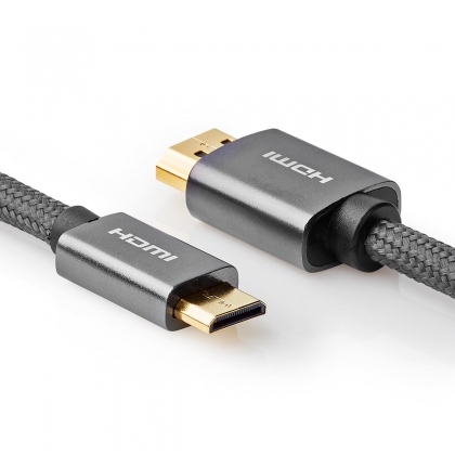 High Speed HDMI™-Kabel 2 meter met Ethernet | HDMI™-Connector - HDMI™-Ministekker | Gun Metal Grey | Gevlochten Kabel