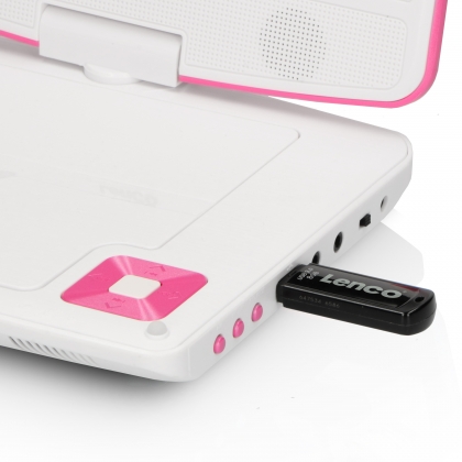 Draagbare 9" DVD-speler met USB-koptelefoon en montagebeugel Roze
