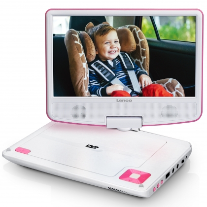 Draagbare 9" DVD-speler met USB-koptelefoon en montagebeugel Roze