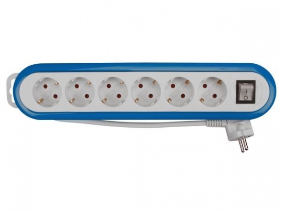 6-VOUDIGE STEKKERDOOS MET SCHAKELAAR - BLAUW/WIT - RANDAARDE