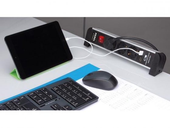 3-VOUDIGE DESKTOP-STEKKERDOOS - 2 USB-POORTEN - 2.1 A - RANDAARDE