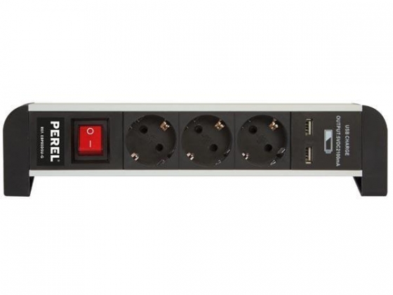 3-VOUDIGE DESKTOP-STEKKERDOOS - 2 USB-POORTEN - 2.1 A - RANDAARDE
