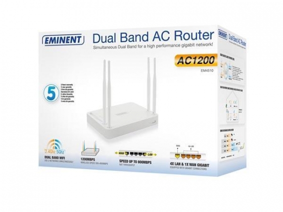 EMINENT - DUALBAND AC ROUTER- 1200 Mbps - 4 ANTENNES - GIGABIT