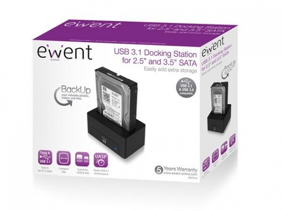 EWENT - USB 3.2 Gen1 (USB 3.0) DOCKING STATION VOOR 2.5" EN 3.5" SATA HDD/SSD