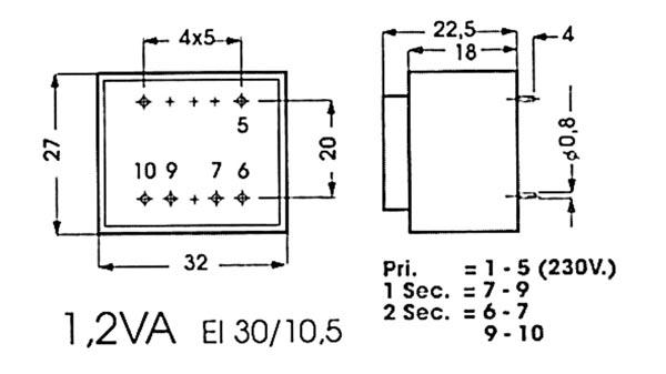 INGEGOTEN TRANSFORMATOR 1.2VA 2 x 6V / 2 x 0.100A