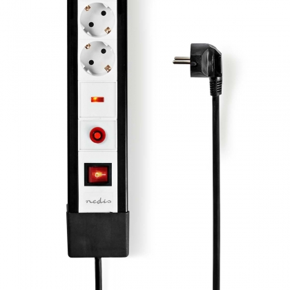 Stekkerdoos | Randaarde stekker / Type F (CEE 7/7) | 10-wegs | 3.00 m | 3680 W | 16 A | Soort aarding: Zijcontacten | 230 V AC 50/60 Hz | Hoek van stopcontact: 45 ° | H05VV-F 3G 1,5 mm² | Aan/uit knop | Zwart