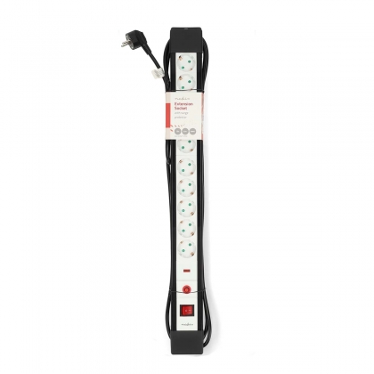 Stekkerdoos | Randaarde stekker / Type F (CEE 7/7) | 10-wegs | 3.00 m | 3680 W | 16 A | Soort aarding: Zijcontacten | 230 V AC 50/60 Hz | Hoek van stopcontact: 45 ° | H05VV-F 3G 1,5 mm² | Aan/uit knop | Zwart