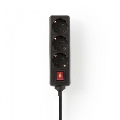 Stekkerdoos | Randaarde stekker / Type F (CEE 7/7) | 3-wegs | 1.50 m | 3680 W | 16 A | Soort aarding: Zijcontacten | 230 V AC 50/60 Hz | Hoek van stopcontact: 45 ° | H05VV-F 3G 1,5 mm² | Aan/uit knop | Zwart