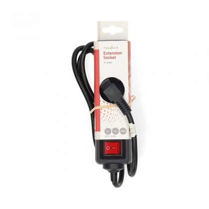 Stekkerdoos | Randaarde stekker / Type F (CEE 7/7) | 3-wegs | 1.50 m | 3680 W | 16 A | Soort aarding: Zijcontacten | 230 V AC 50/60 Hz | Hoek van stopcontact: 45 ° | H05VV-F 3G 1,5 mm² | Aan/uit knop | Zwart