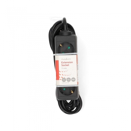 Stekkerdoos | Randaarde stekker / Type F (CEE 7/7) | 3-wegs | 3.00 m | 3680 W | 16 A | Soort aarding: Zijcontacten | 230 V AC 50/60 Hz | Hoek van stopcontact: 45 ° | H05VV-F 3G 1,5 mm² | Zwart