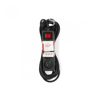 Stekkerdoos | France / Type-E (CEE 7/6) | 3-wegs | 5.00 m | 3680 W | 16 A | Soort aarding: Aardpen | 230 V AC 50/60 Hz | Hoek van stopcontact: 45 ° | H05VV-F 3G 1,5 mm² | Aan/uit knop | Zwart