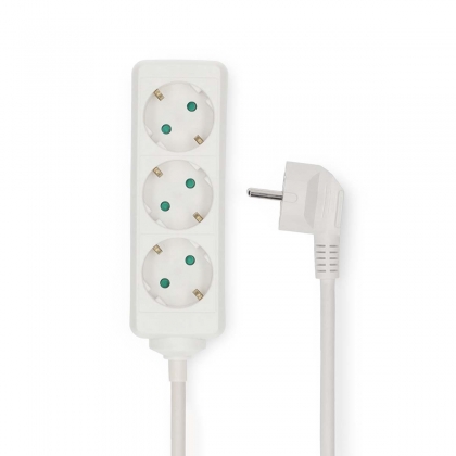 Stekkerdoos | Randaarde stekker / Type F (CEE 7/7) | 3-wegs | 5.00 m | 3680 W | 16 A | Soort aarding: Zijcontacten | 230 V AC 50/60 Hz | Hoek van stopcontact: 45 ° | H05VV-F 3G 1,5 mm² | Wit