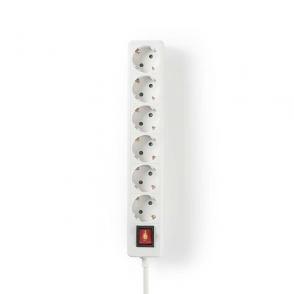 Stekkerdoos | Randaarde stekker / Type F (CEE 7/7) | 6-wegs | 1.50 m | 3680 W | 16 A | Soort aarding: Zijcontacten | 230 V AC 50/60 Hz | Hoek van stopcontact: 45 ° | H05VV-F 3G 1,5 mm² | Aan/uit knop | Wit
